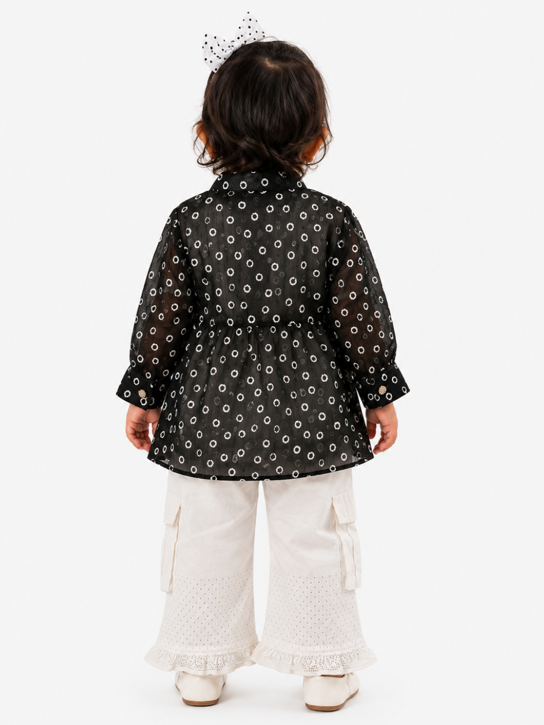 3-Piece Heart Print Set with Sheer Jacket for Baby Girl