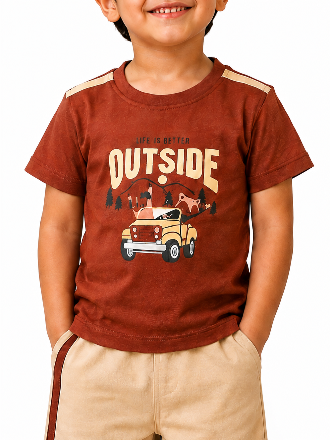 Life is Better Outside" Printed T-Shirt & Shorts Set for Boys