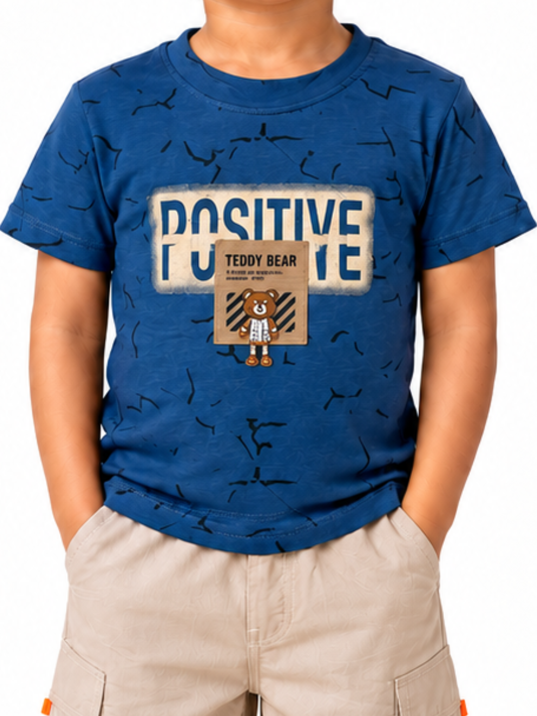 Positive Teddy Bear" Printed T-Shirt & Cargo Shorts Set for Boys